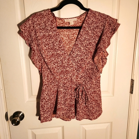 Monteau Red Flower Print Blouse, XL - Picture 1 of 5